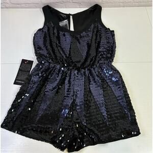 NWT BEBE Black Blue Sequin Embellished Romper Size 6 Y0497